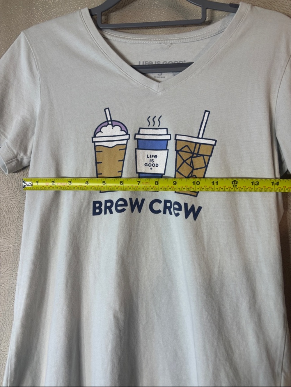 Life Is Good Light Gray Women’s “Brew Crew' V‑Neck Tee 0245 - Picture 3 of 10